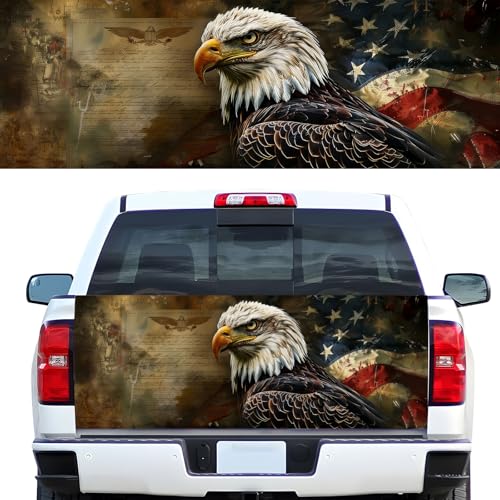Image of Turck Tailgate Wraps Decals - 66x23.6 in Tailgate Decals for Trucks, Egale Flag Tailgate Graphics for Trucks Pickup Personalized Decoration, American Flag Tailgate Decal