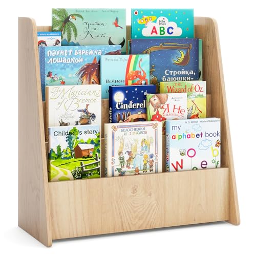 COSTWAY Bibliothèque Enfant en Bois avec 4 Compartiments Ouverts, Étagère à Livres avec...