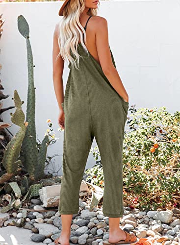 Alvaq Casual Green Jumpsuits For Women Dressy Sleeveless Adjustable Spaghetti Strap Loose Solid One Piece Long Pant Romper Jumpsuit With Pockets Medium #TOP2
