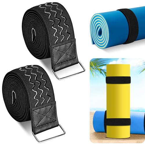 2Pcs 110 Inch Extra Long Floating Water Mat Straps, Water Pad Storage Straps with Anti-Slip Strips, Reusable Nylon Cinch Straps for Most Water Pad Mats, Black