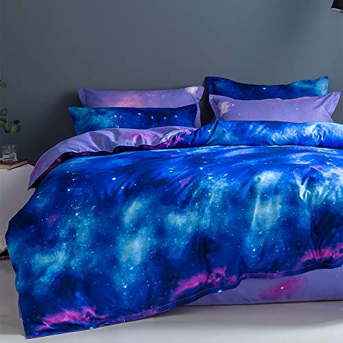 Wellboo Universe Duvet Cover Set Blue And Purple Sky Starry Bedding Cover Romantic Moon Star King With Zipper Closure Corner Ties Breathable Durable Comforter Cover Boys Girls Dorm Cover No Insert #TOP21