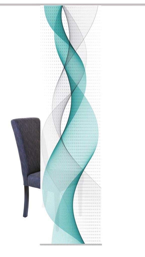 Home Fashion 95669, 5er-Set Schiebegardinen 'OPALIA' | 5 x 245 x 60 cm | inkl. Zubehör | Farbe:, Farbe:türkis