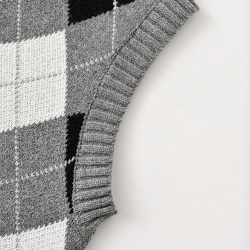 Image of Women's Sweater Vest,Y2K Sleeveless Pattern Preppy Style Knitted Crop Tank Top for Girl