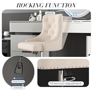 Velvet armless home office desk chair swivel height adjustable small cute vanity chair for womengirls comfy makeup chair with rivet and gold base for living room bedroombeige  urban country home decor