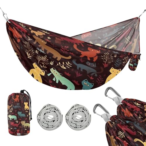 ATTX Cartoon Cats Camping Hammock - Lightweight & Portable Hammocks, Heavy Duty 330lbs Capacity for Indoor, Hiking, Backpacking, Travel, Backyard, Beach#422