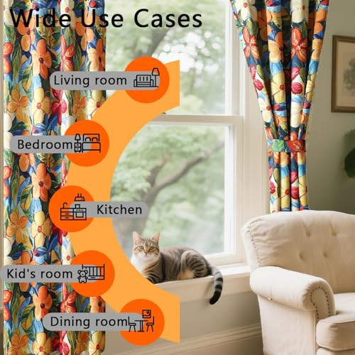 Image of BFAM Floral Print 100% Blackout Curtain with Black Linning at Back,Orange Floral Print Curtains for Living Room /Bedroom Thermal Insulated Energey Saving 10 Feet Pack of 1 Curtain