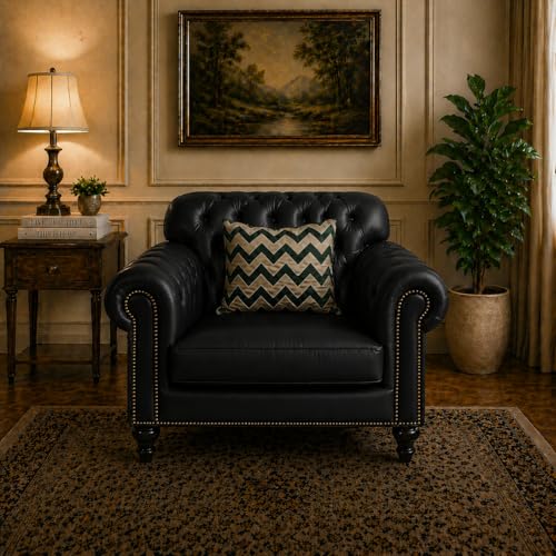 Image of Luxury Sofa Set Luxury Chesterfield Sofa in for Home Living Room & Office (Highback 1 Seater Black)