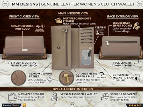 Image of MM Designs Genuine Leather Women's Clutch Wallet with Card Slots (Taupe)