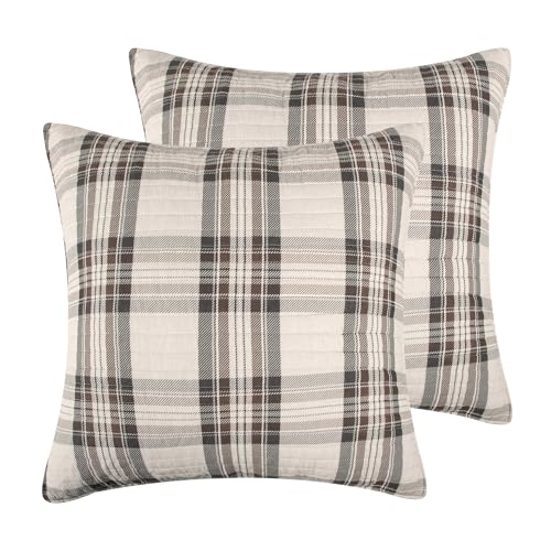 Levtex Home - Lodge Toile - Euro Sham Set of 2 - Tartan Plaid - Brown, Cream and Charcoal - (26x26in.), No Insert - Reversible - Cotton