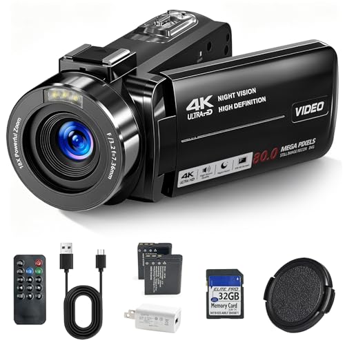 Caméscope 4K infrarouge doté d'un zoom numérique 18x et de deux piles fournies