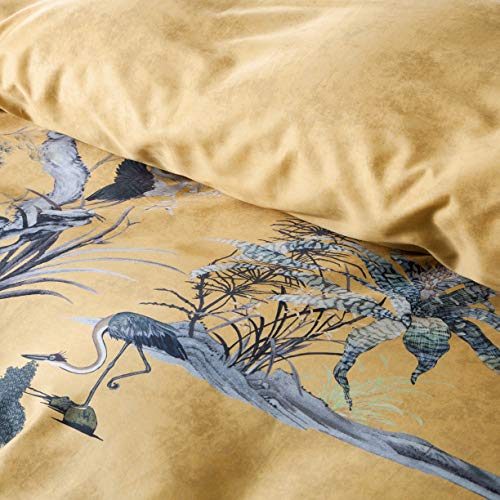 Get Bed Ready Chinoiserie Chic Duvet Cover Set Painted Oriental Garden Print Bedding 400Tc Cotton Sateen Beautiful Botanical Nature Antique Asian Drawing (Ocher Shade, King) #TOP6