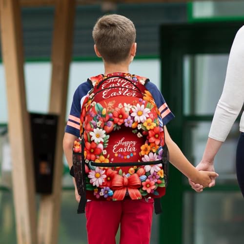 Sac d'école grande capacité avec trousse multicolore Happy Easter durable
