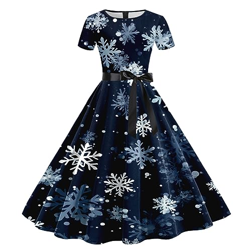 Weihnachtskleid Damen,A Line Christmas Winterkleid Weihnachtsoutfit für Frauen Rockabilly Kleider Elegant Kleid Ballkleid Weihnachts Xmas...