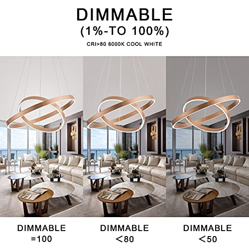 Image of MADEM Modern LED Chandelier 2-Ring Circular Dimmable Pendant Light,Gold | Contempoary Chandelier Flush Mount Pendant Lighting for Living Room Dining Room, Bedroom,3000K-6000K,60W