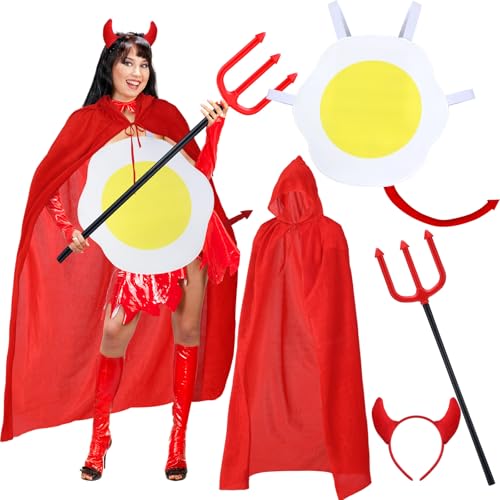 Deviled Egg Costume Set for Adult with Devil Headband Red Cape fo...