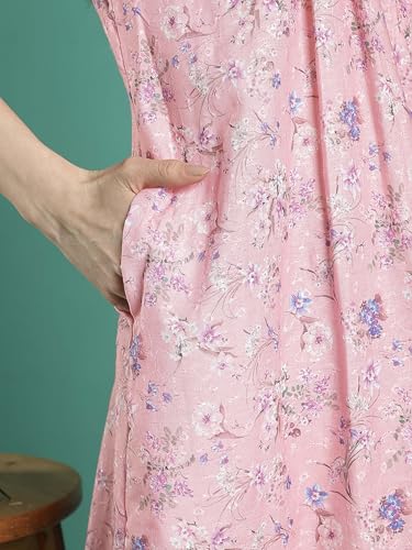 Image of 9shines Label Stylish Chikankari Cotton Nighty Maxi for Women | Full Length Nightgown | Nightdress with Pocket | Embroidery Nighty | Soft Comfortable Cotton Nightwear (1545)