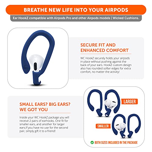Image of WC HookZ - Patented Over Ear Hooks Compatible with AirPods Pro 1, 2 & AirPods 1, 2 & 3 Made by Wicked Cushions - Two Size Pairs Included in Package, Unique Left & Right Hook | Navy Blue
