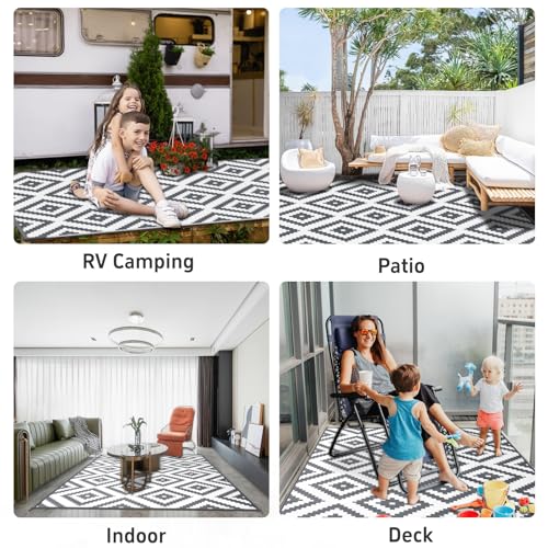 Habaylin Outdoor Teppich Wetterfest, Wendbarer Balkon Teppich 180x270 cm, Leichtgewicht Picknickdecke Vorzeltteppich für Camping Terrasse Garten, Grau