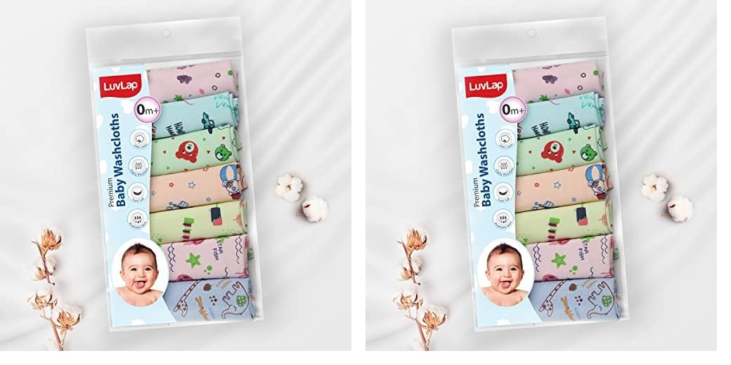 LuvLap Hosiery Cotton Cloth Premium Baby Washcloth for New Born, Washable, Reusable, Absorbent, Extra Soft Face Towels/Washcloth for Babies, Starfish Print, Pack of 14 Pcs, Multicolour