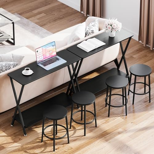 IDEALHOUSE Narrow Console Table, Sofa Tables Narrow Long Behind Couch Table, 2-Tier Industrial Entryway Table for Living Room, Hallway, Foyer (Black)