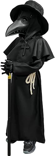 Miniatura 5 de Wakejoy Disfraz de médico de la peste para niños, conjunto 7 en 1, disfraz de Halloween para niños y niñas, disfraz de Halloween (M-130)