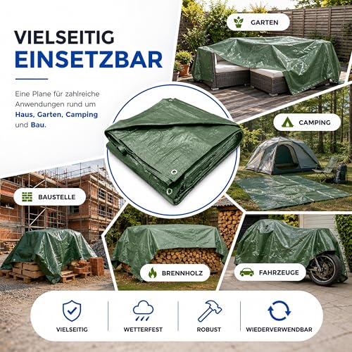 2x2 m Plane & Schutzplane grün - Gartenplane & Allzweckplane wasserdicht - 200 g/m² grün… – Ansicht 6