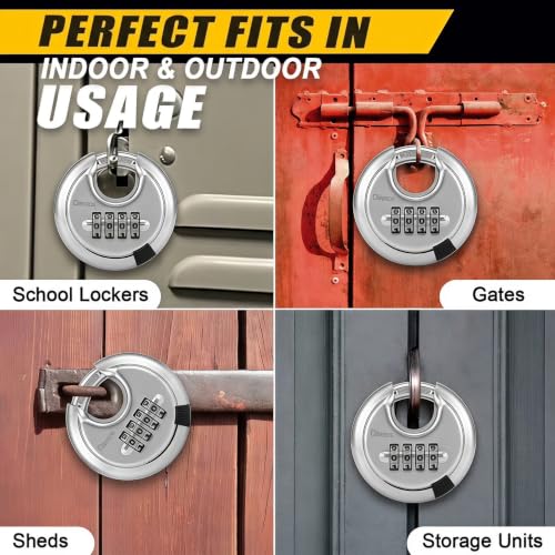 Image of DAYGOS 4 Digit Combination Disc Padlock with Hardened Steel Keyless Heavy Duty Combo Lock for Sheds,Fence,Storage Unit,Trailer,Moving Cube(3 /8-in Shackle)