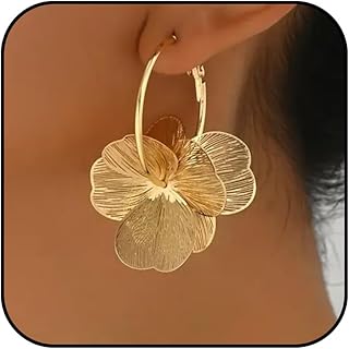 Gold Flower Earrings Statement Earrings for Women Elegant Floral Jewelry...
