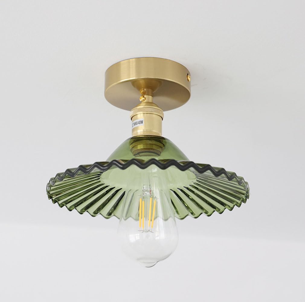 Nordisch moderne Glas Deckenleuchte E27 Semi Flush Mount Deckenleuchte Schlafzimmer Deckenleuchten für Foyer Flur Wohnzimmer Garderobe Balkon (Green 2)