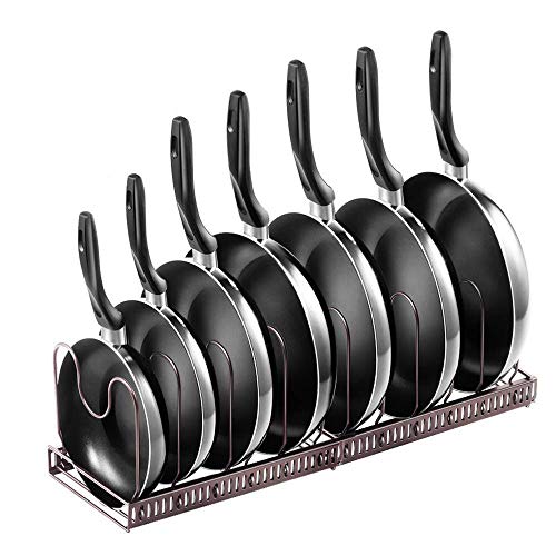 MASTERTOP Soporte para Sartenes Extensible con 7 Compartimentos Organizador de Sartenes y Ollas Estante Ajustable de Metal Cromado para Tapa, Cocina