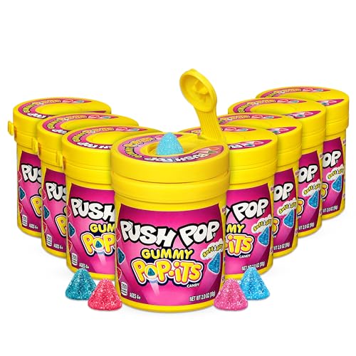 Push Pop Pop-Its Candy Gummies, 8 Ct Individually Wrapped Gummies in Assorted Fruity Flavors, Full Size Fun Chewy Candy For Party Favors, Birthday Parties, Goodie Bags, Fun Gifts For Kids