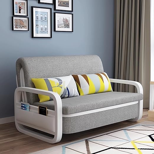 Poppins HOME Pull-Out Foldable Sofa Bed Double-Seat Multi-Functional soft Sofa, Modern Style Living Room and Bedroom comfortable Sofa Bed Chair (Gray, 1.58m)