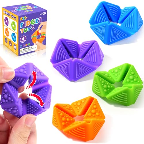 KLT Fidget Sensory Toys for Kids: Quiet Silicone Sensory Flip Cube with Textures - Calming Toys for Autism Kids Anxiety Relief - ADHD Fidget Toys for...