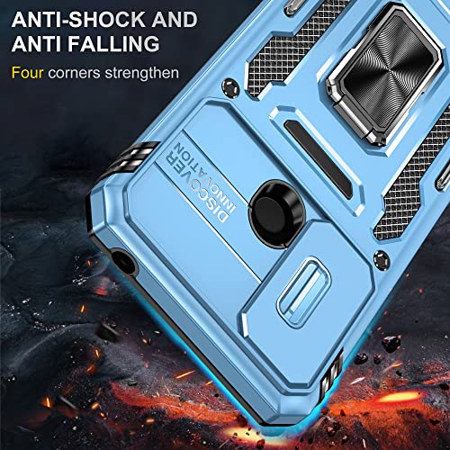 Image of Polycarbonate Slide Camera Cover with Ring Holder Mobile Phone Back Cover for Redmi 9C /9 /9 Activ /10A /Poco C31 (Blue)