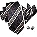 Hi-Tie Mens Black Brown Floral Woven Silk Tie Necktie Hanky Cufflinks set