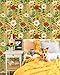 HAOKHOME Yellow Floral Peel and Stick Wallpaper Boho Wall Paper Removable for Bathroom Nursery Yellow/Pink/Red Contact Paper 17.3in x 9.8ft