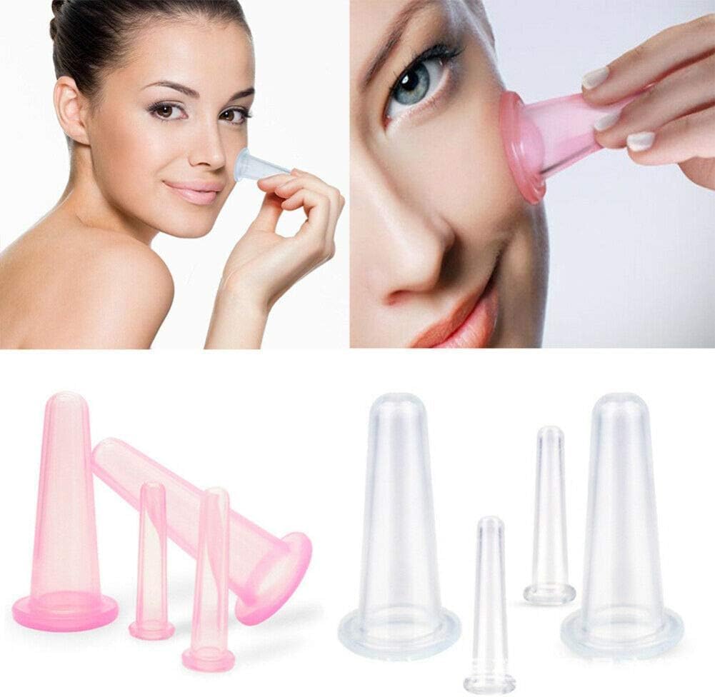 4 Stück Facial Schröpfen Therapie Set Anti Cellulite, Silikon Vakuum Schröpfbecher für Gesicht und Augen Schröpfen Massage Manuelle Rückenmassagegeräte (2 Klein + 2 Groß) (Rosa)