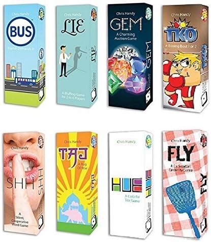 Pack-O-Game 8-Pack Card Game Bundle: HUE, TKO, GEM, Fly, TAJ, Lie, Shh, Bus