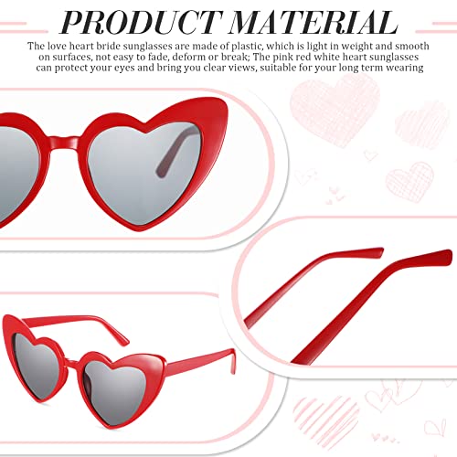Konohan 3 Pairs Heart Sunglasses for Women Vintage Heart Shaped Sun Glasses Retro Cute Bachelorette Glasses for Summer Beach Party, White, Red, Pink3