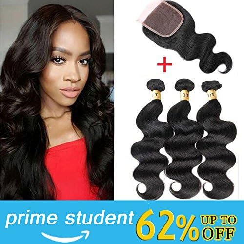QTHAIR 16a Brazilian Body Wave Hair Bundles with 4x4 HD Lace Closure(18 20 22 with 16 inch, Middle Part Closure) Brazilian...