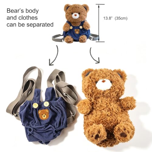 Image of Women Animal Teddy Bear Plush Backpack with Adjustable Straps (Overalls bear brown)