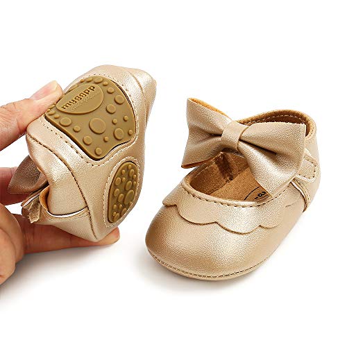 Image of Baby Girls Mary Jane Flats with Bowknot Flowers Princess Wedding Dress Ballet Shoes Non-Slip Toddler First Walkers Newborn Crib Shoes
