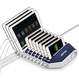 [page_title]-BESTEK USB Ladestation Mehrfach 10 Port USB Ladegerät mit 2 Steckdosen Dockingstation Organizer mit Schalter für Handy und Tablet 66W