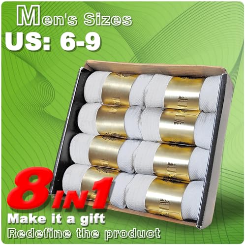 Solid White Athletic Socks Men's Ankle Socks High Elasticity Cotton Blend Sweat-Absorbing Odor-Proof (8 Pairs White) Men's Size 6-92