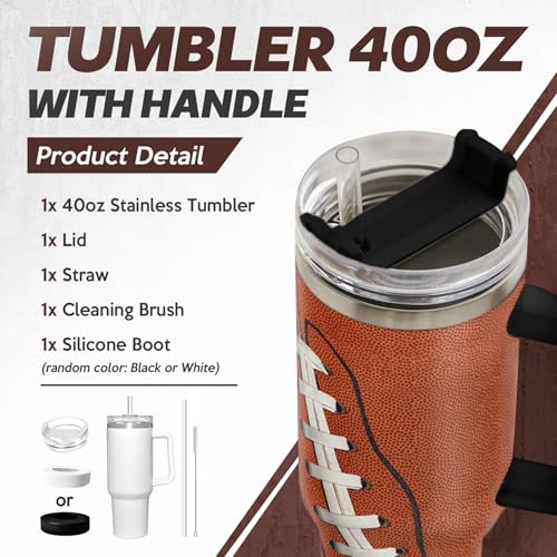 Image of Football Tumbler with Handle 40oz Insulated Stainless Steel Cup with Lid & Straw, Travel Cup, Gifts for Men, Boys, Players, Coaches, Sports Lovers, Christmas, Birthday