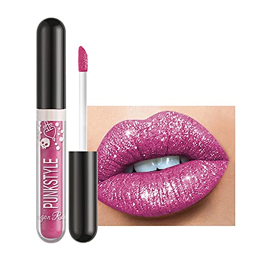 QICHA Halloween Lipstick Non-Stick Lip Gloss Pearlescent Diamond Lip Glaze Liquid Nourishing Plumping Lip Gloss 24 Hour Long Lasting Waterproof Sparkly Red Glitter Glossy Lipstick
