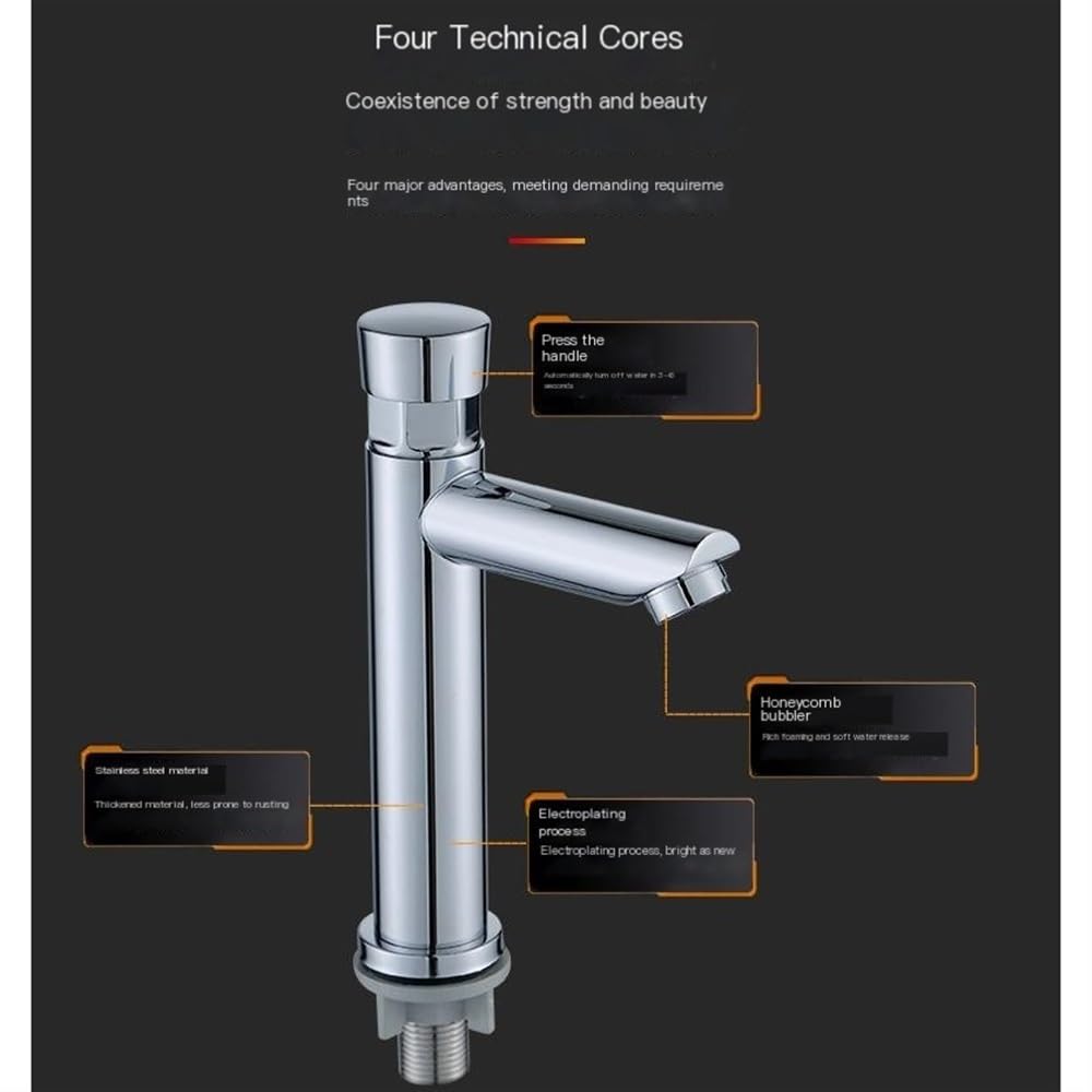 Grifo ahorrador de agua plateado grifo dosificador de cierre automático grifo temporizador público grifos de botón para cocina en casa, baño, hotel(B)