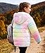 Lovekider Puffer Coats for Girls Size 8-9 Down-alternative Rainbow Hooded Outwear with Pockets Packable Warm Fashion Rainbow Shiny Jacket for Kids School and Sports