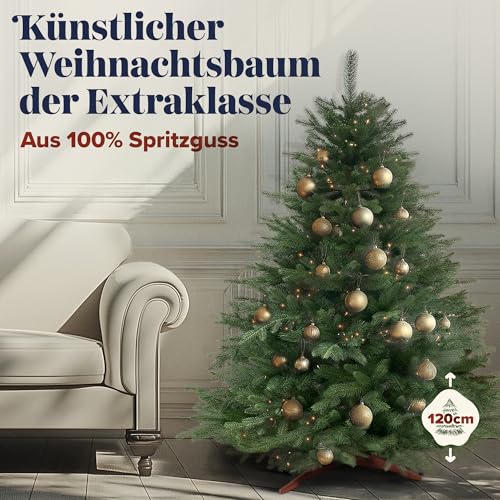 Weihnachtsbaum künstlich 120cm 100% PE Spritzguss - TESTSIEGER - Naturgetreu, dichte Zweige… – Ansicht 2