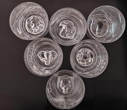 Image of Wildlife Whiskey Glasses | Set of 6 | 310 ml | High Balled & Animal Embedded | Ideal for Serving Whiskey, Cognac, Vodka, Gin | Suitable for Home, Restaurants (6, Animal)
